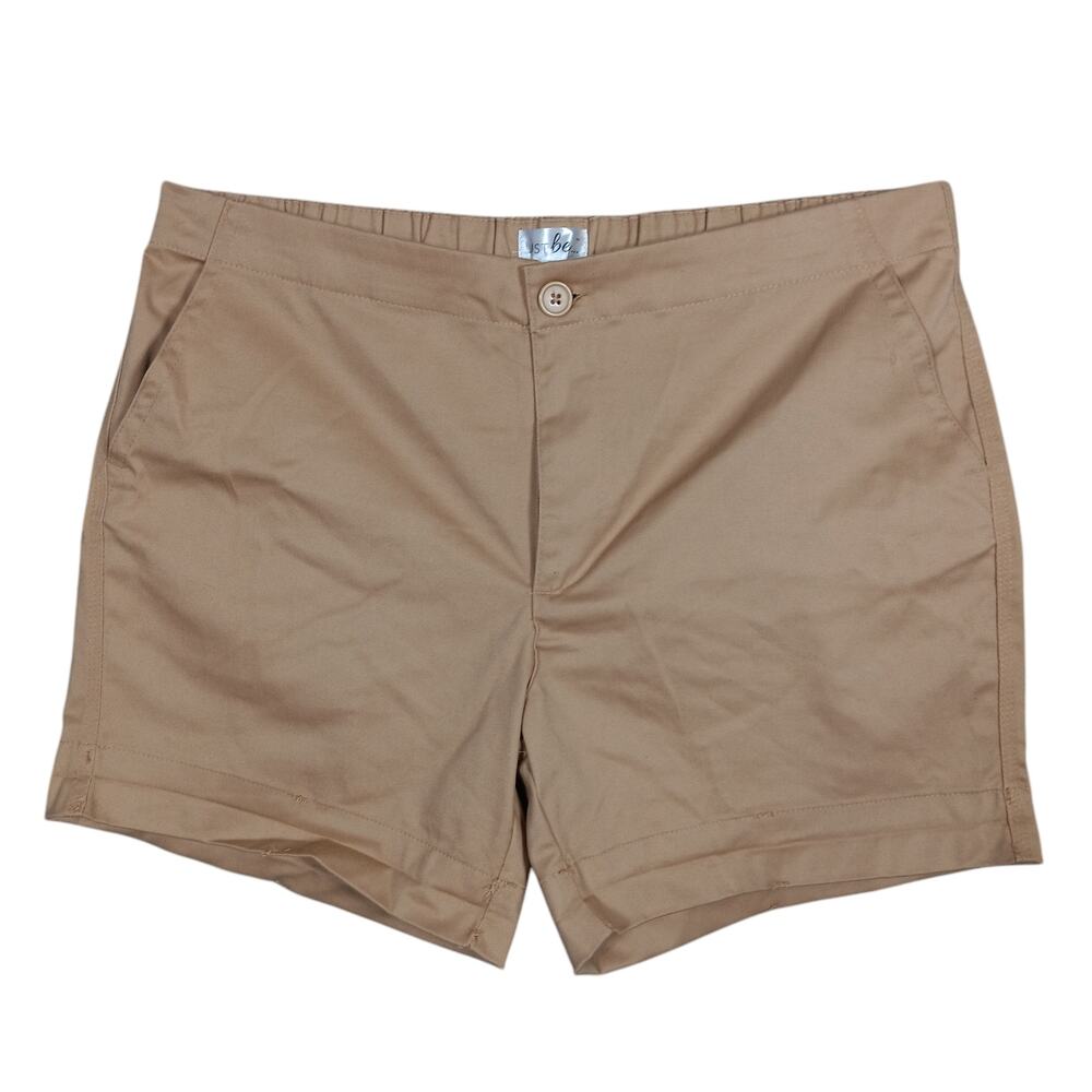 Just Be Chino Shorts Size 1X Khaki 2 Front Pockets Flat Front Elastic Back Waist